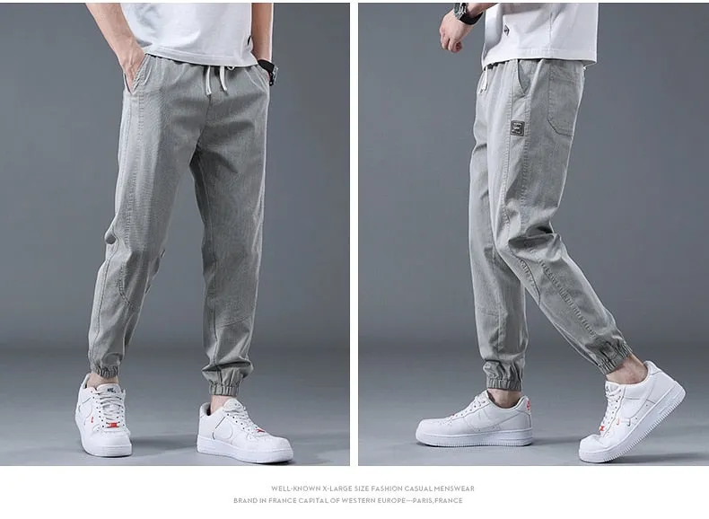 Men summer cargo jeans pants elastic end men trousers