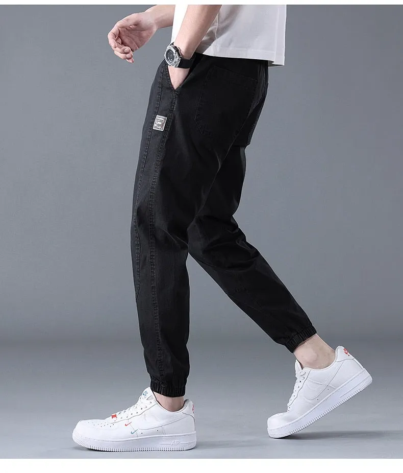 Men summer cargo jeans pants elastic end men trousers