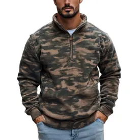 Men's Classic Casual Camouflage Stand Collar Zipper Corduroy Sweatshirt 87458787K