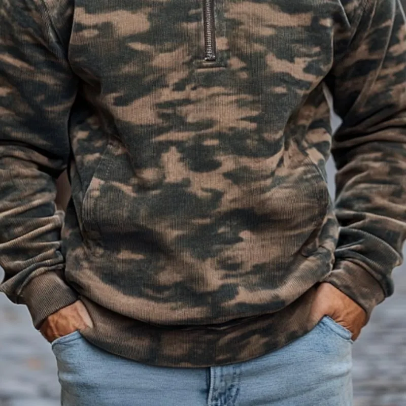 Men's Classic Casual Camouflage Stand Collar Zipper Corduroy Sweatshirt 87458787K