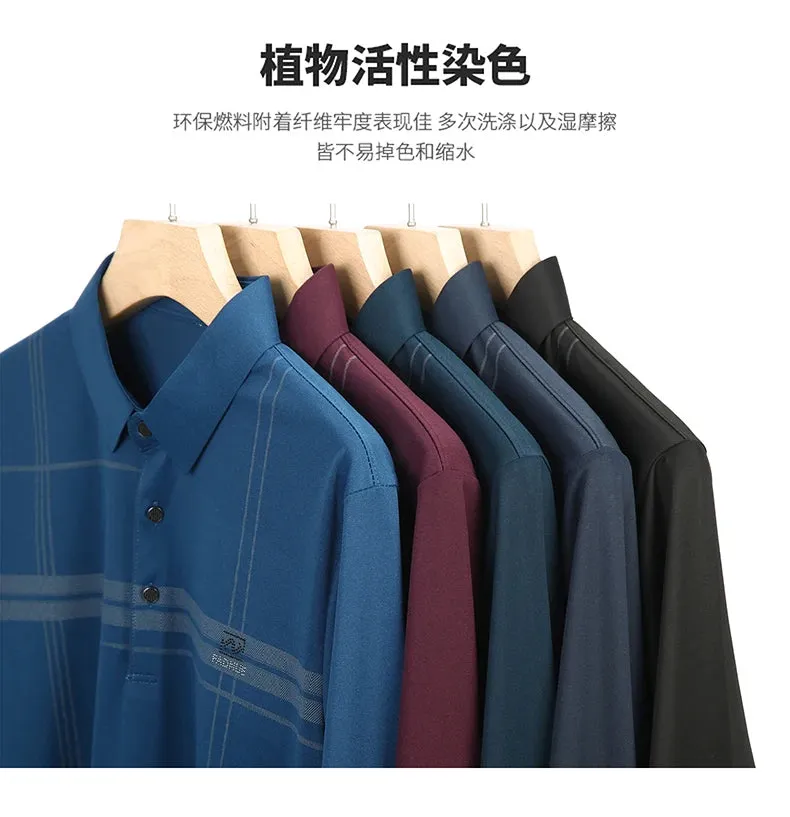 Men's  Warm  Long Sleeve Casual Polo  Business Style Stripe Printed Men's Top