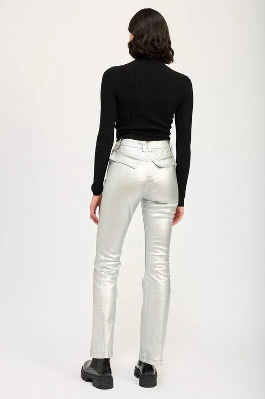 Metallic High Waisted Straight Leg Pants