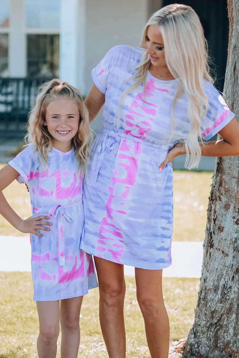 Mommy & Me Women Tie-Dye Belted T-Shirt Dress