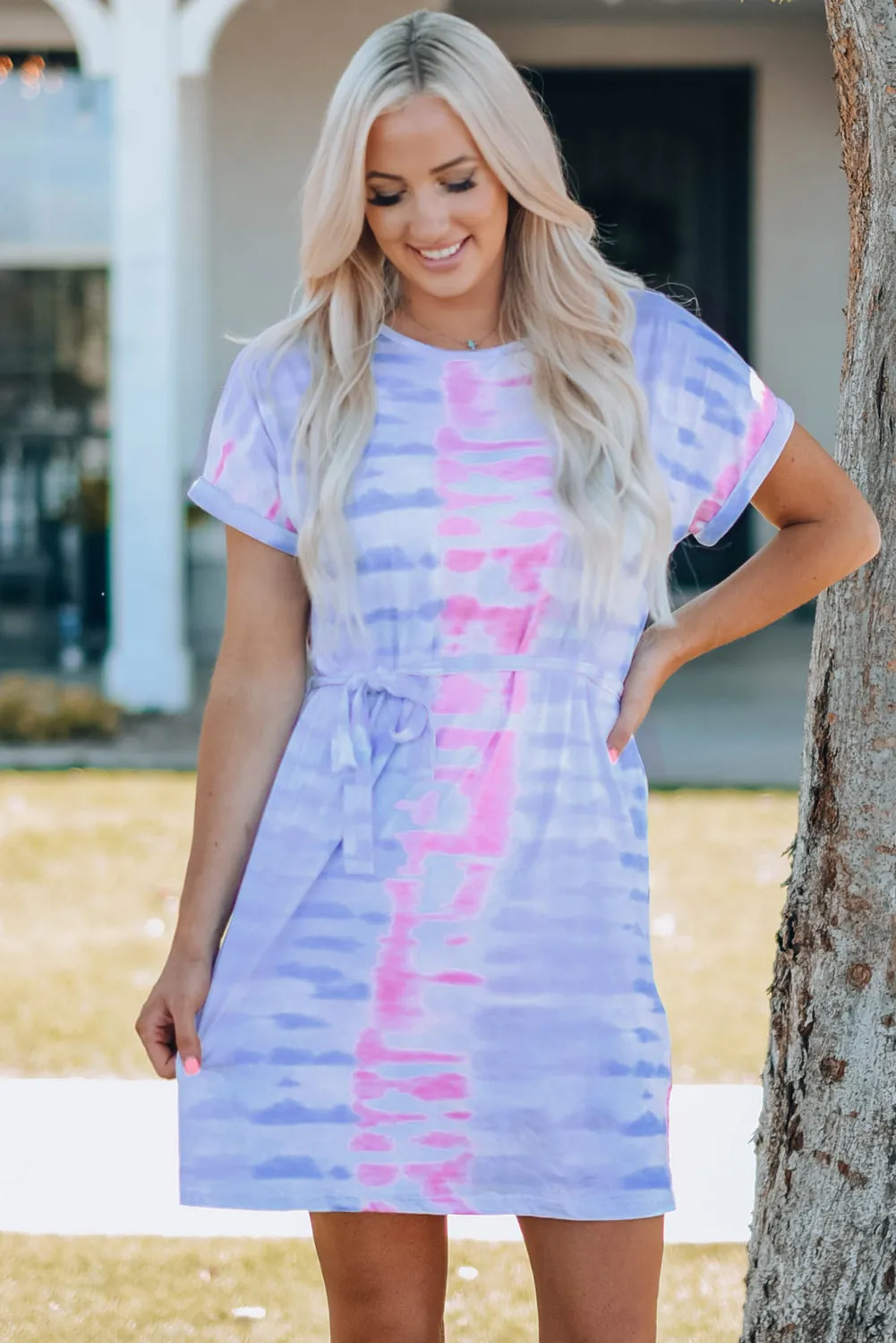 Mommy & Me Women Tie-Dye Belted T-Shirt Dress