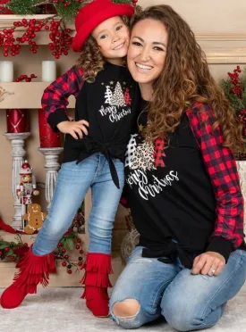 Mommy and Me Merry Christmas Knot Hem Raglan Top