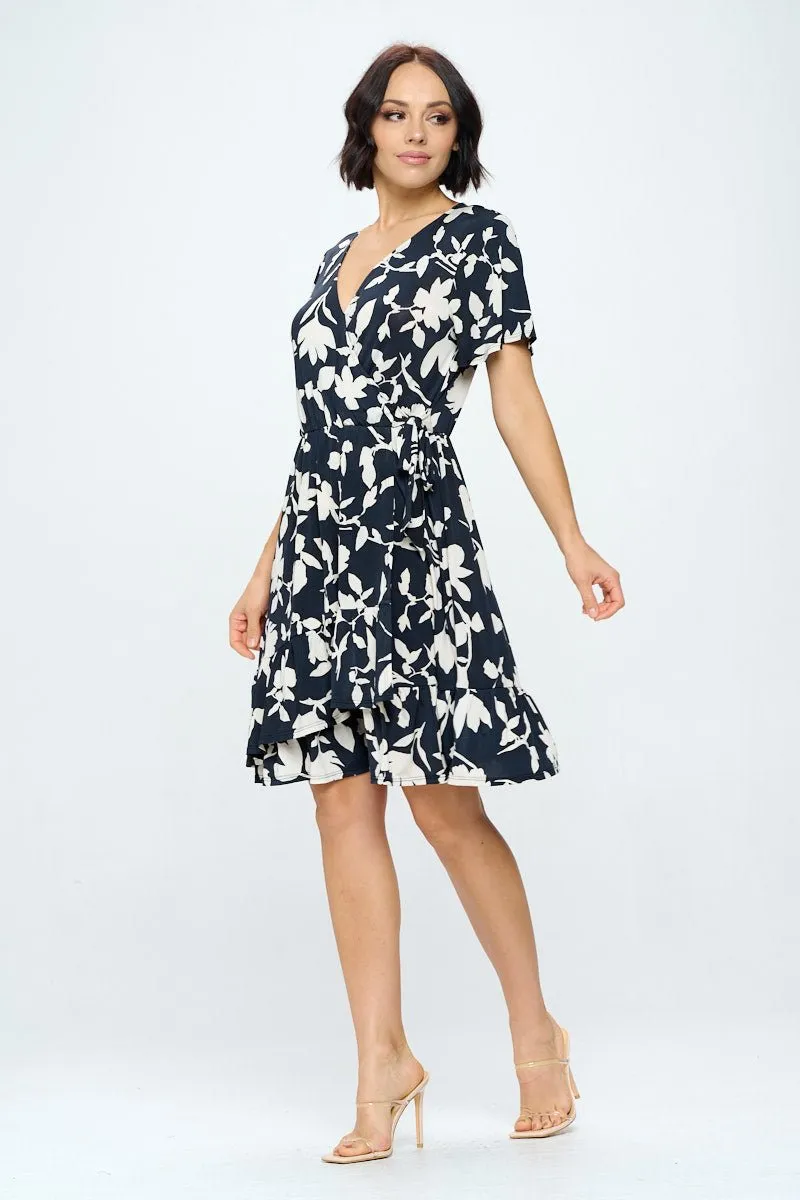 Monica Short Sleeve Faux-Wrap Dress