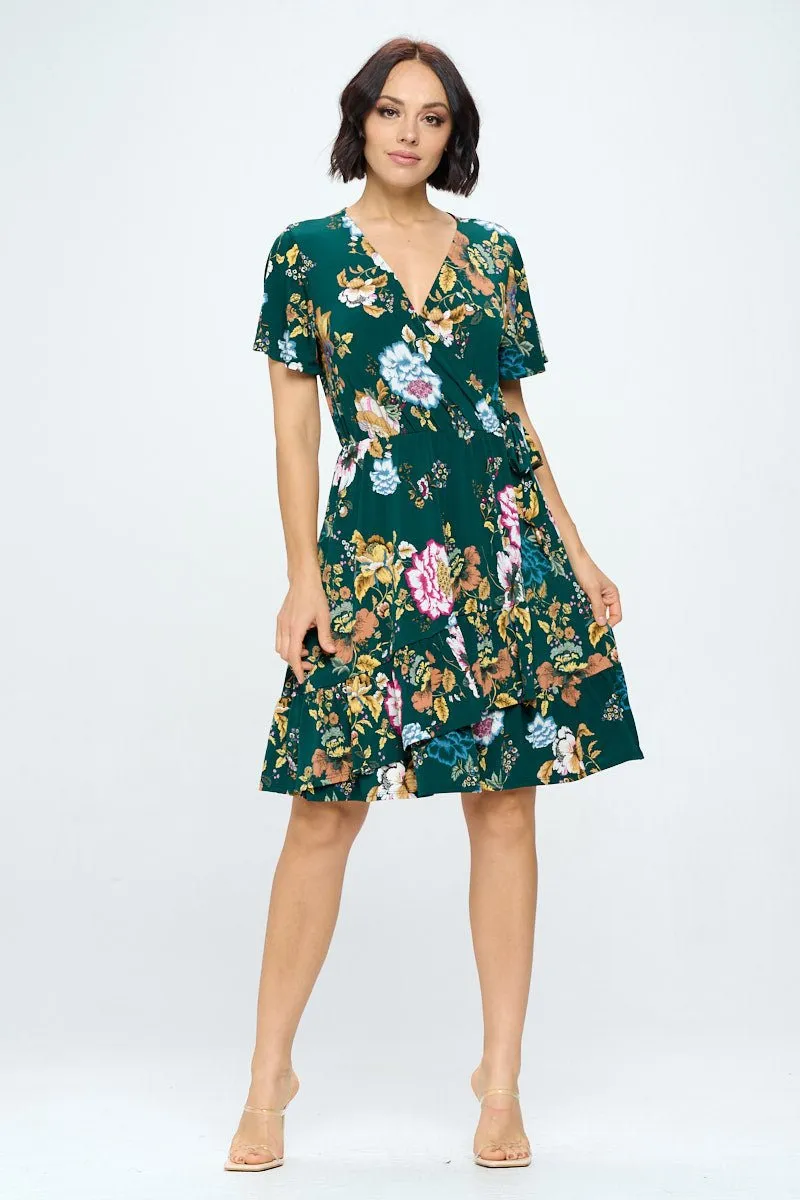 Monica Short Sleeve Faux-Wrap Dress