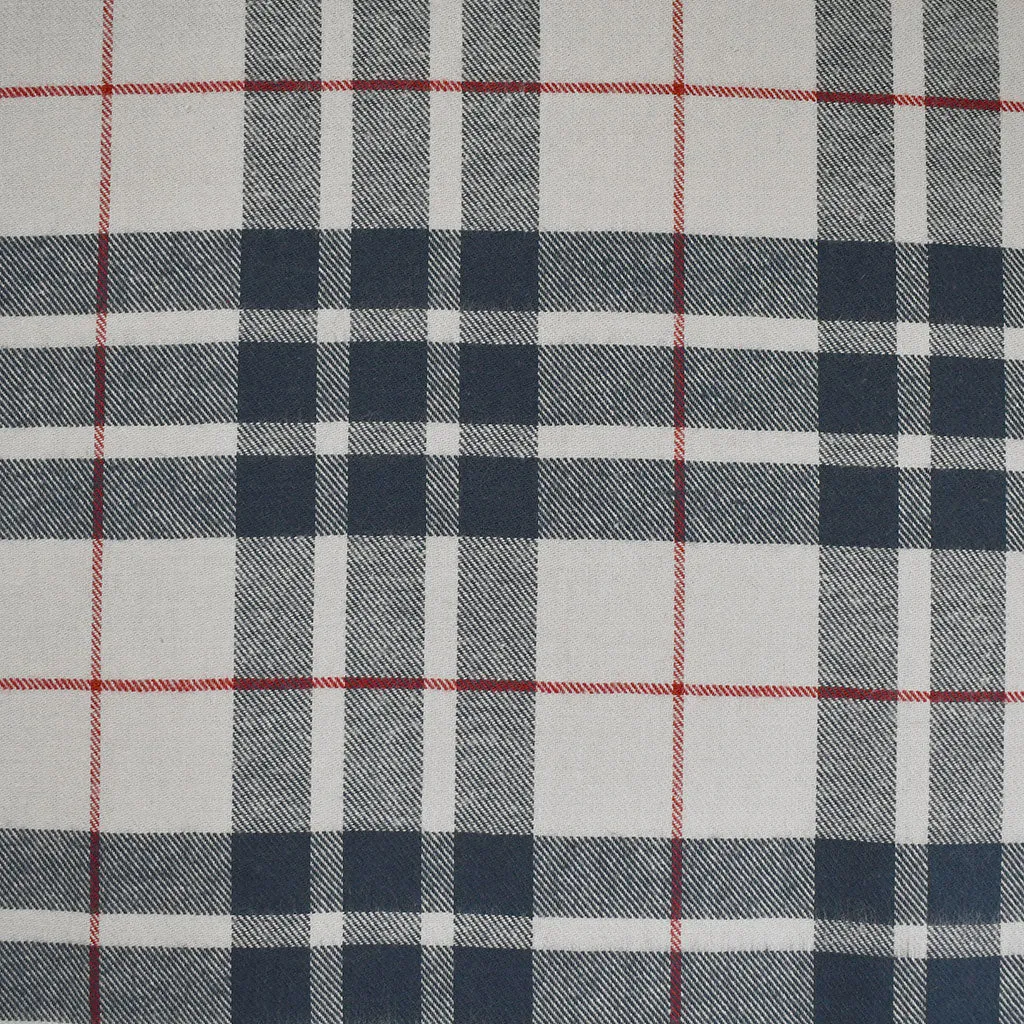 Nine Square Plaid Cotton Flannel Shirting Dove Grey/Navy