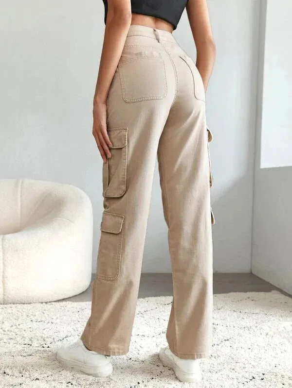 Oatmeal Street Style Cargo Baggy Fit Pants