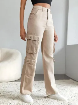 Oatmeal Street Style Cargo Baggy Fit Pants