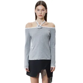 One-shoulder Lace Trim Knitwear