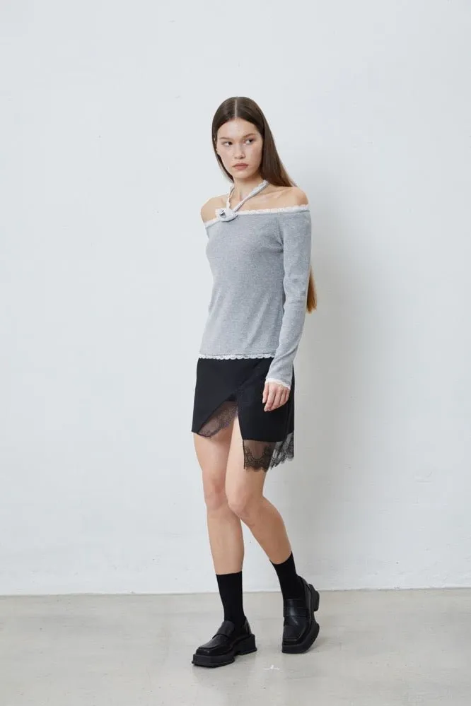 One-shoulder Lace Trim Knitwear