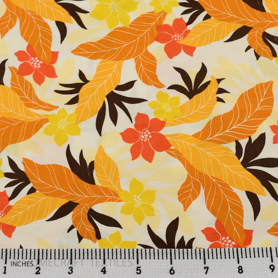 Orange Hawaiian Floral Cotton Print