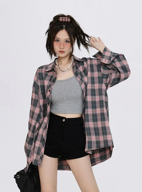 Oversized Plaid Long Sleeve Button Shirt