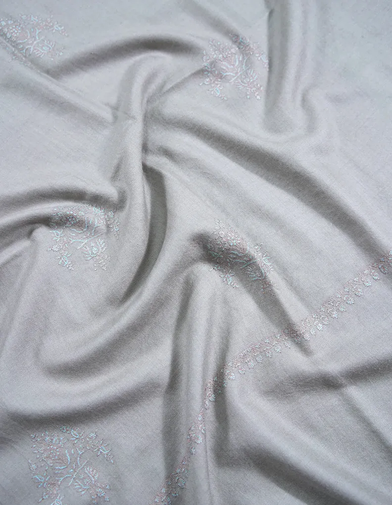 pearl gray booti embroidery pashmina shawl 8823