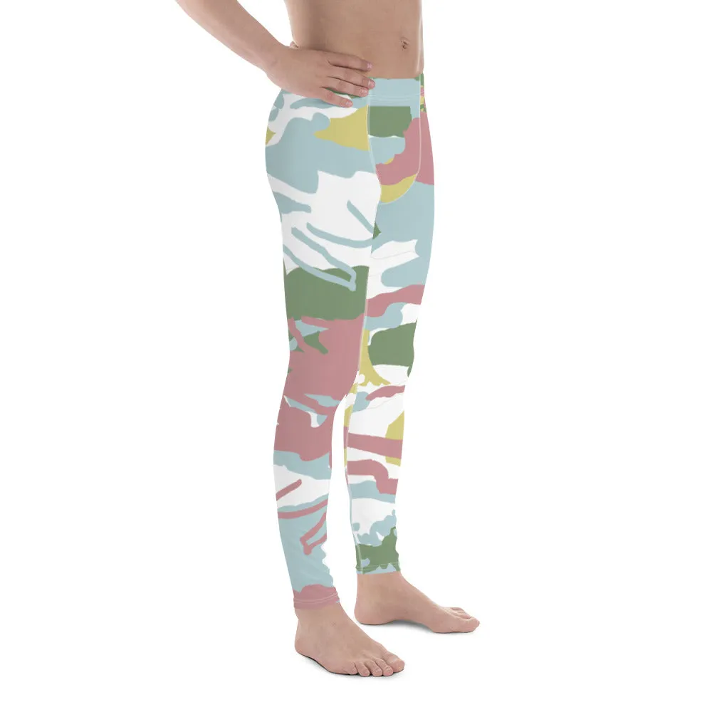 Pink Green Camo Men's Leggings, Camouflaged Military Print Best Designer Men's Leggings - Made in USA/EU/MX