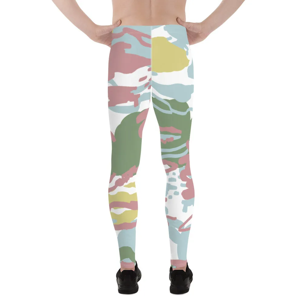 Pink Green Camo Men's Leggings, Camouflaged Military Print Best Designer Men's Leggings - Made in USA/EU/MX