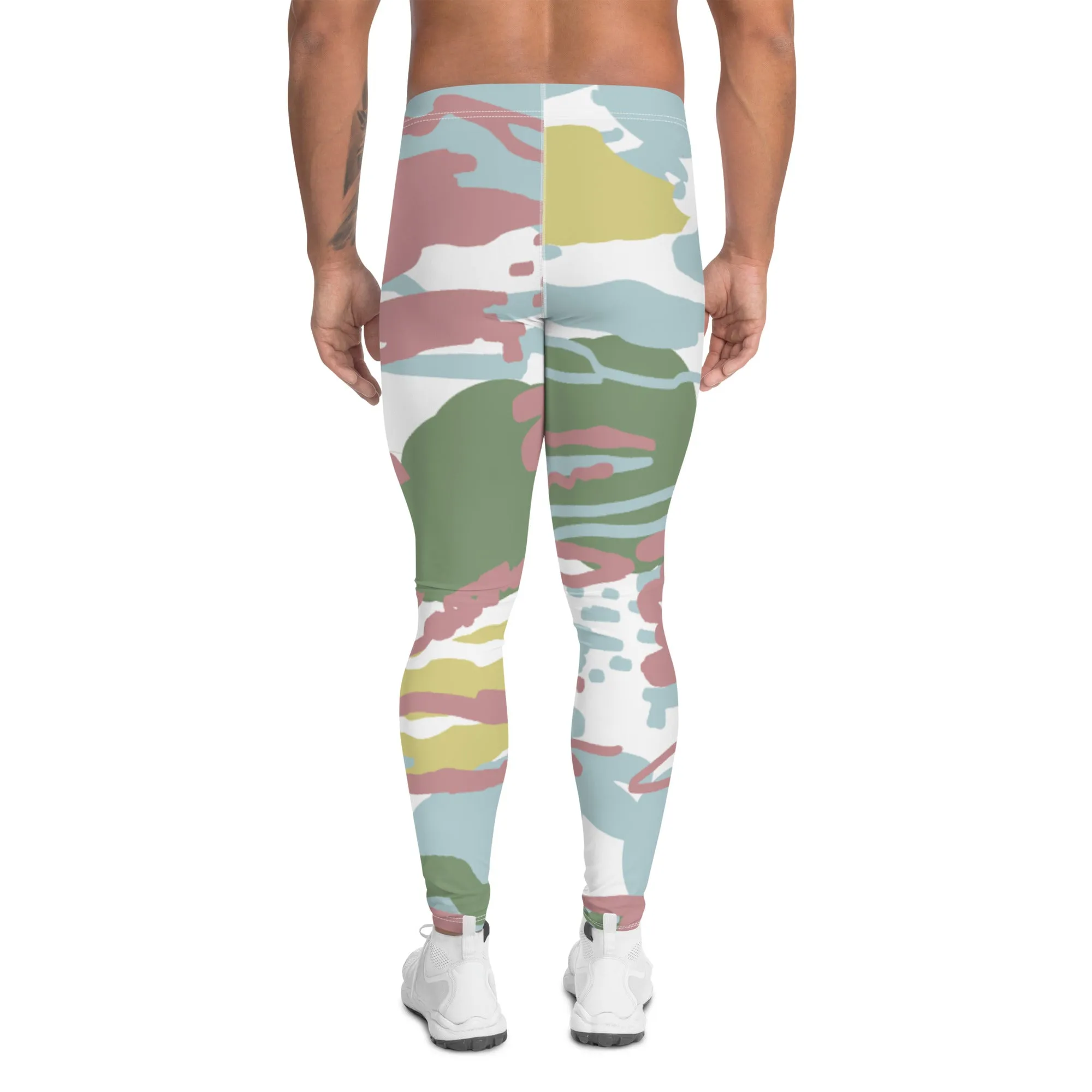 Pink Green Camo Men's Leggings, Camouflaged Military Print Best Designer Men's Leggings - Made in USA/EU/MX