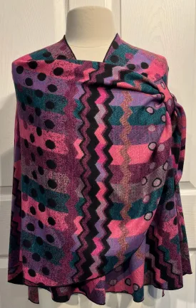 Pinks, Teal & Black Reversible Cashmere Shawl