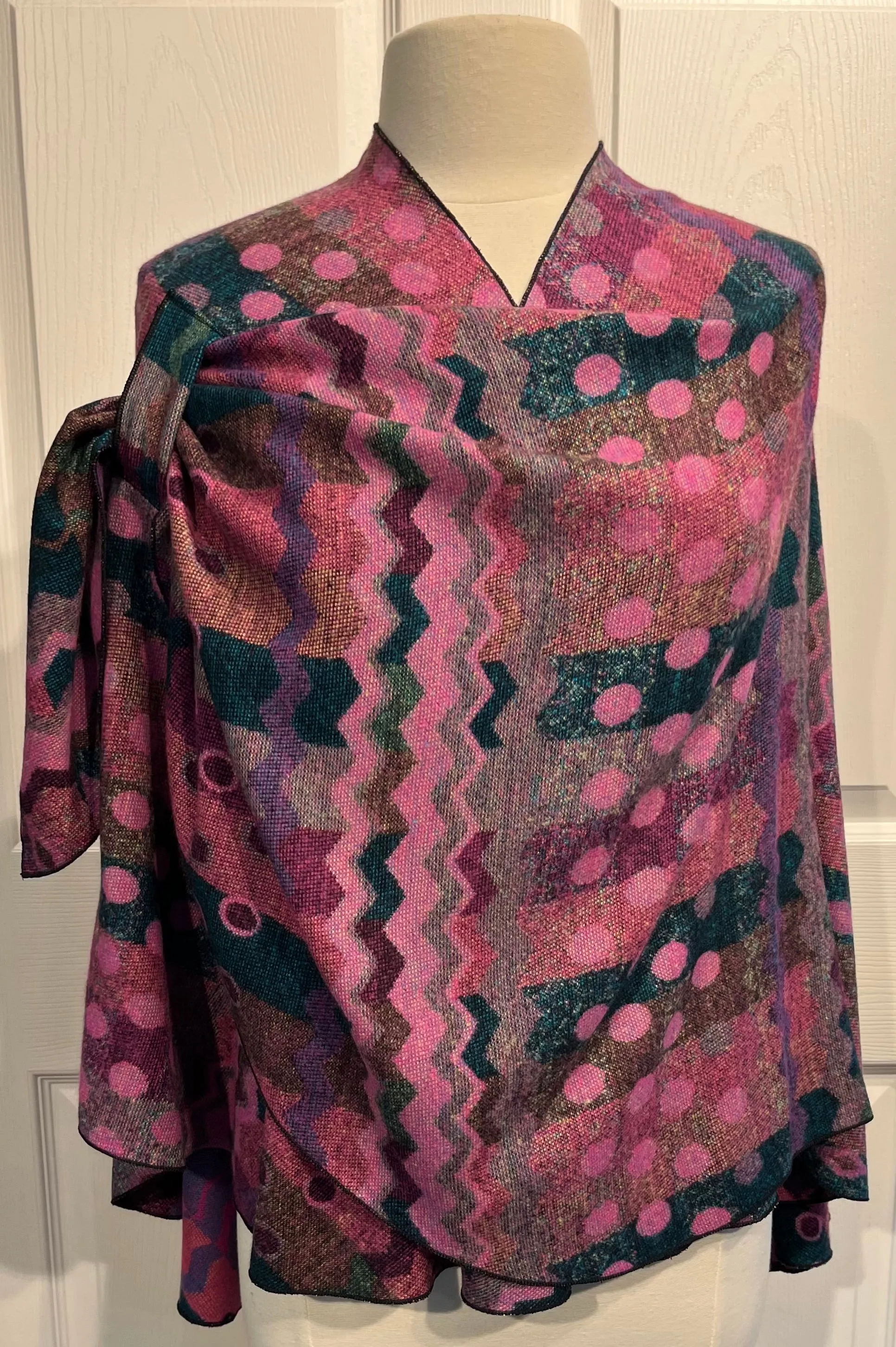 Pinks, Teal & Black Reversible Cashmere Shawl