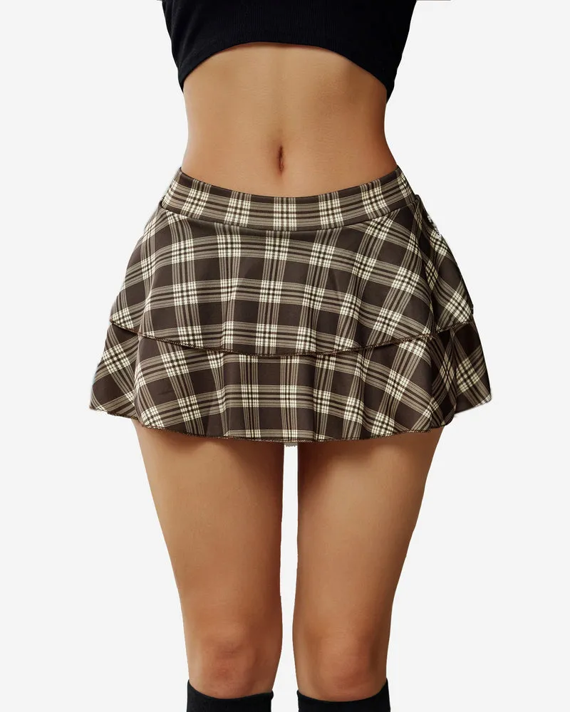 Plaid Pleated Mini Ruffle Skirts