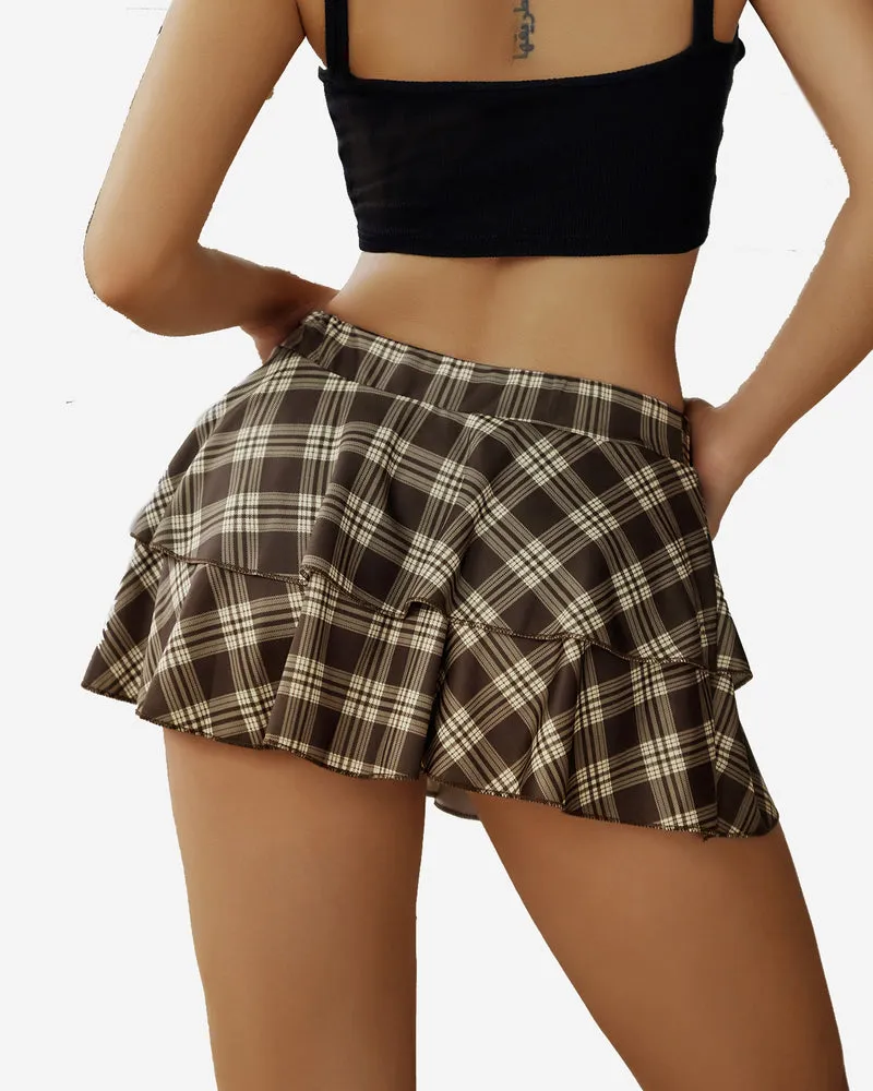 Plaid Pleated Mini Ruffle Skirts