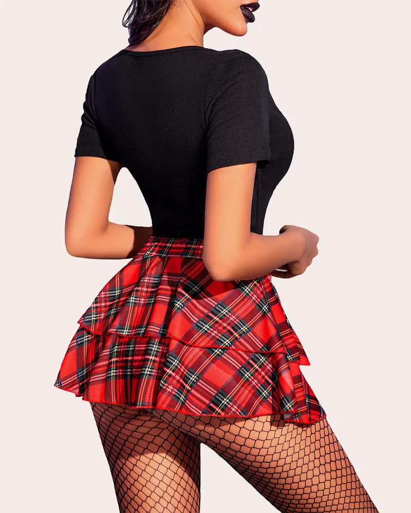 Plaid Pleated Mini Ruffle Skirts