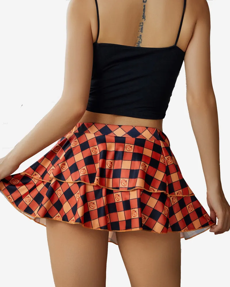 Plaid Pleated Mini Ruffle Skirts