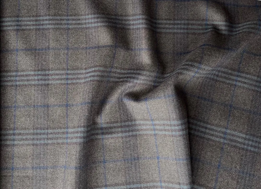 Plaid Shades of Coffee & Sky Stretch Wool Blend