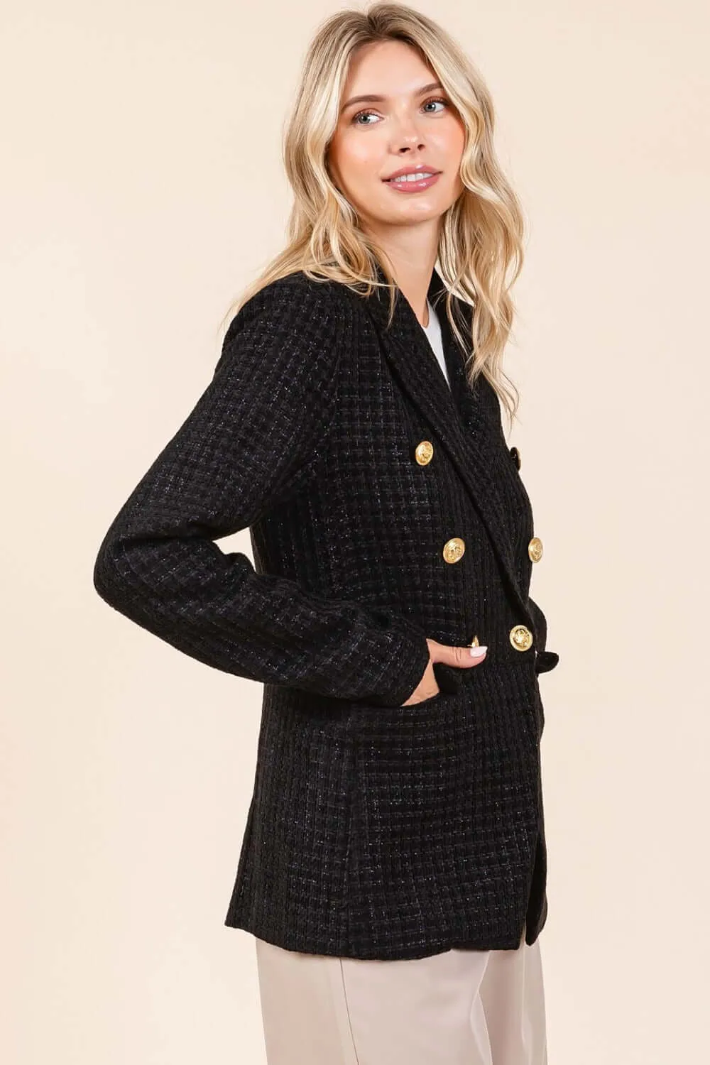 Plaid Texture Double-Breasted Blazer