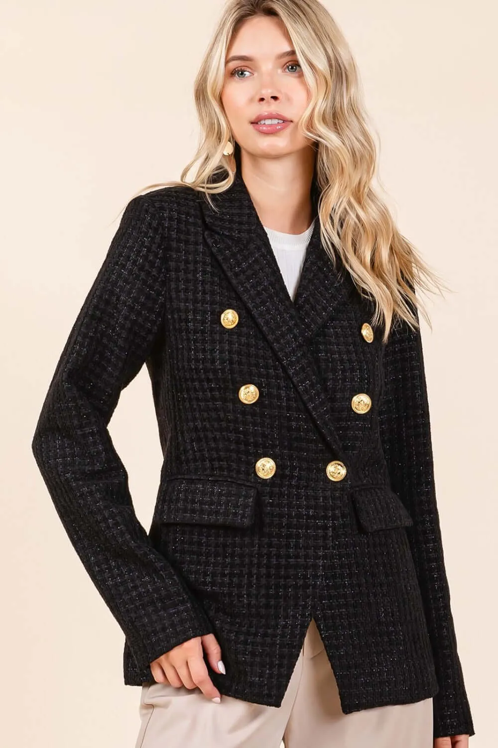 Plaid Texture Double-Breasted Blazer