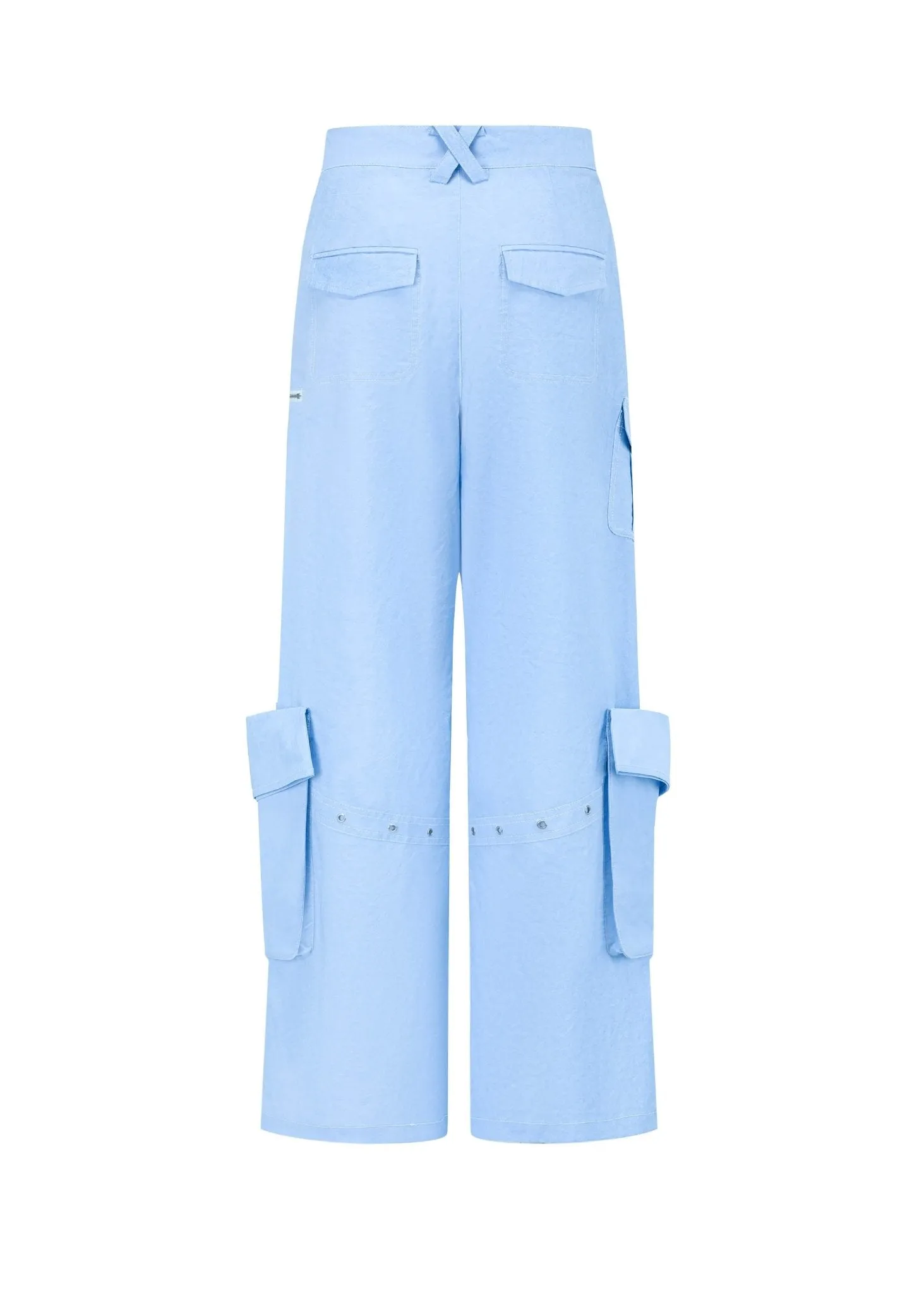 Pocket Wide-Leg Cargo Trousers in Blue