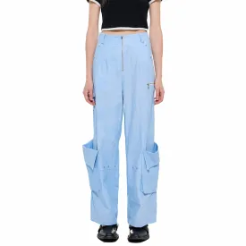 Pocket Wide-Leg Cargo Trousers in Blue