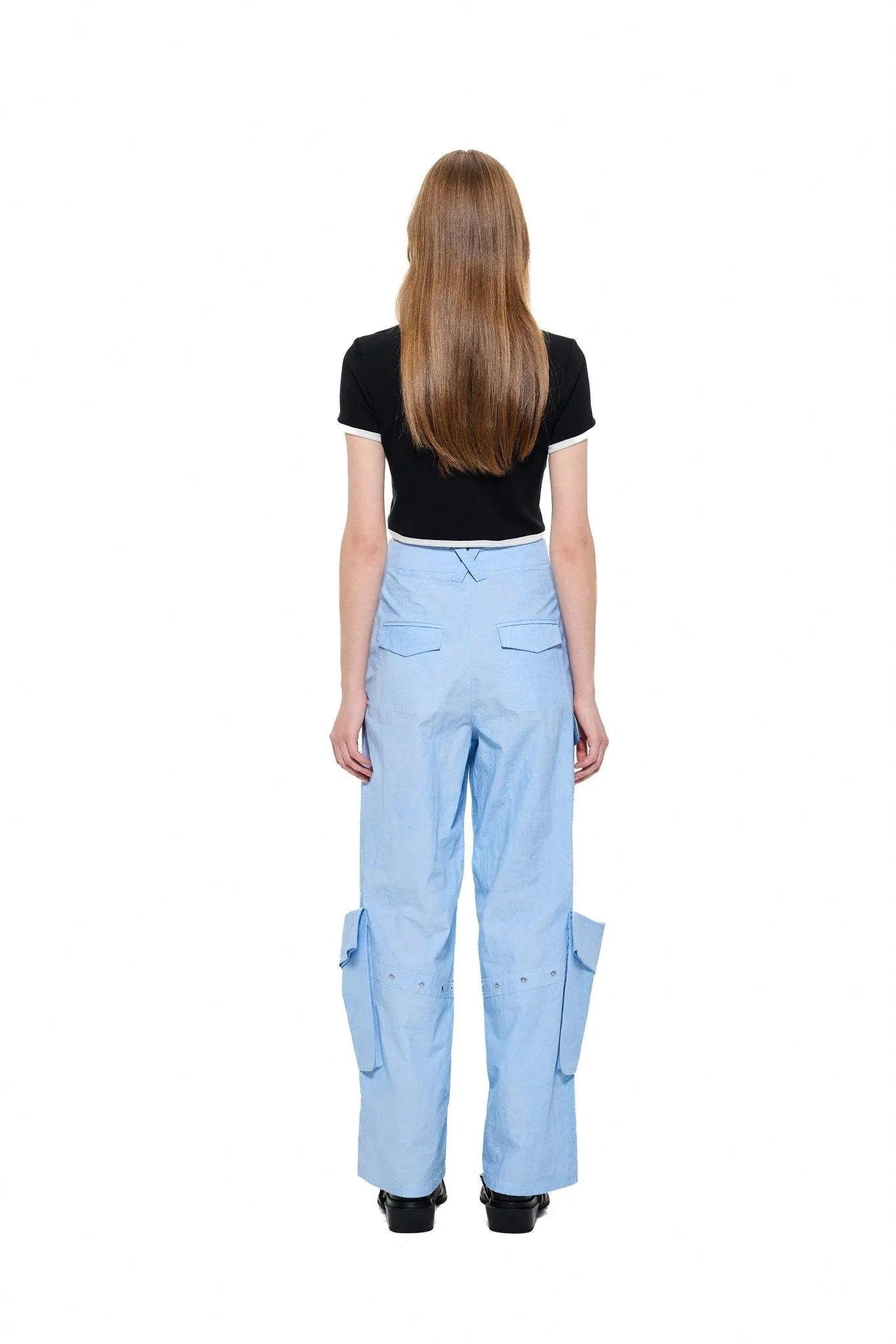 Pocket Wide-Leg Cargo Trousers in Blue