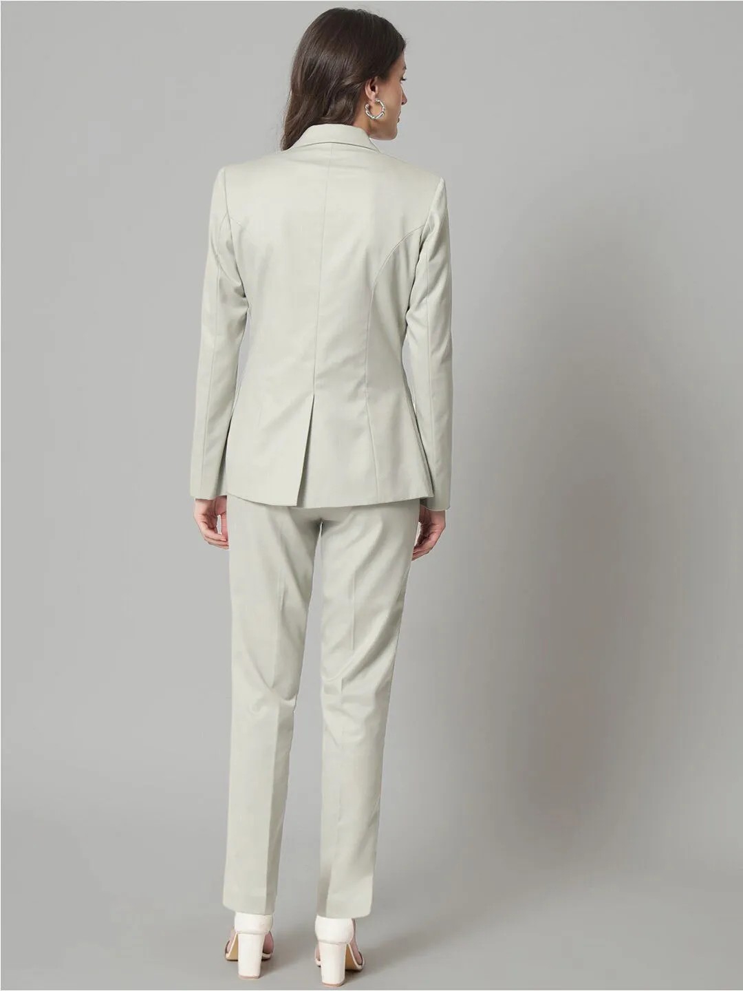 Poly Cotton Notch Collar Pant Suit - Sage Green