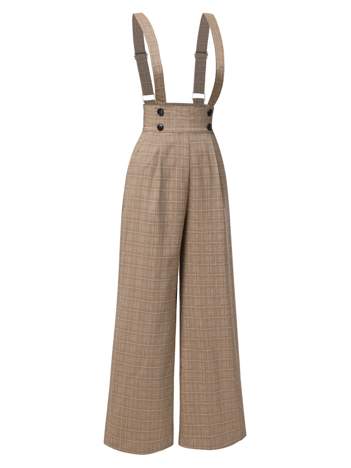 [Pre-Sale] Brown 1940s Glen Plaid Buttoned Overall Pants