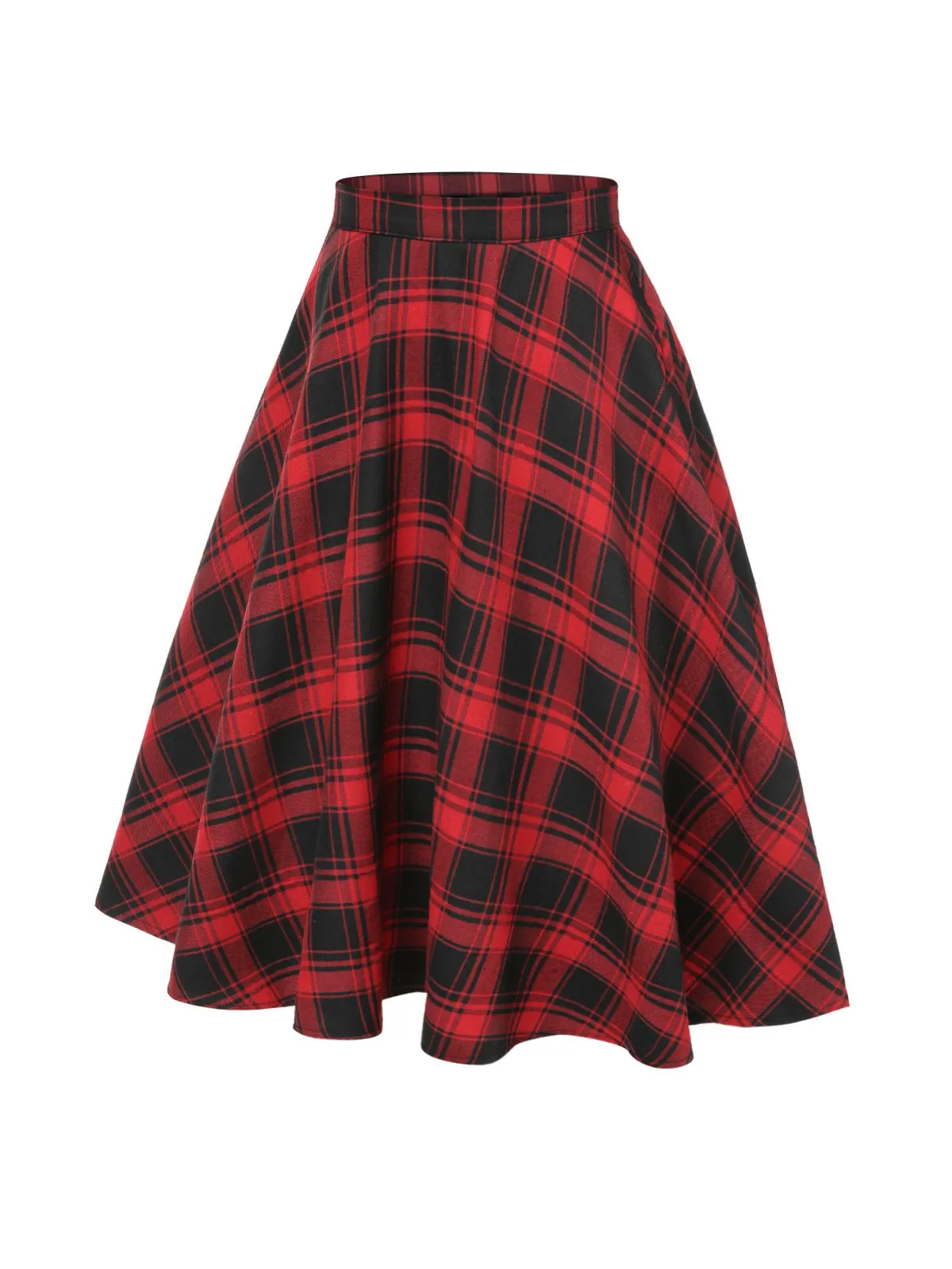 [Pre-Sale] Red & Black 1950s Buffalo Plaid Swing Skirt