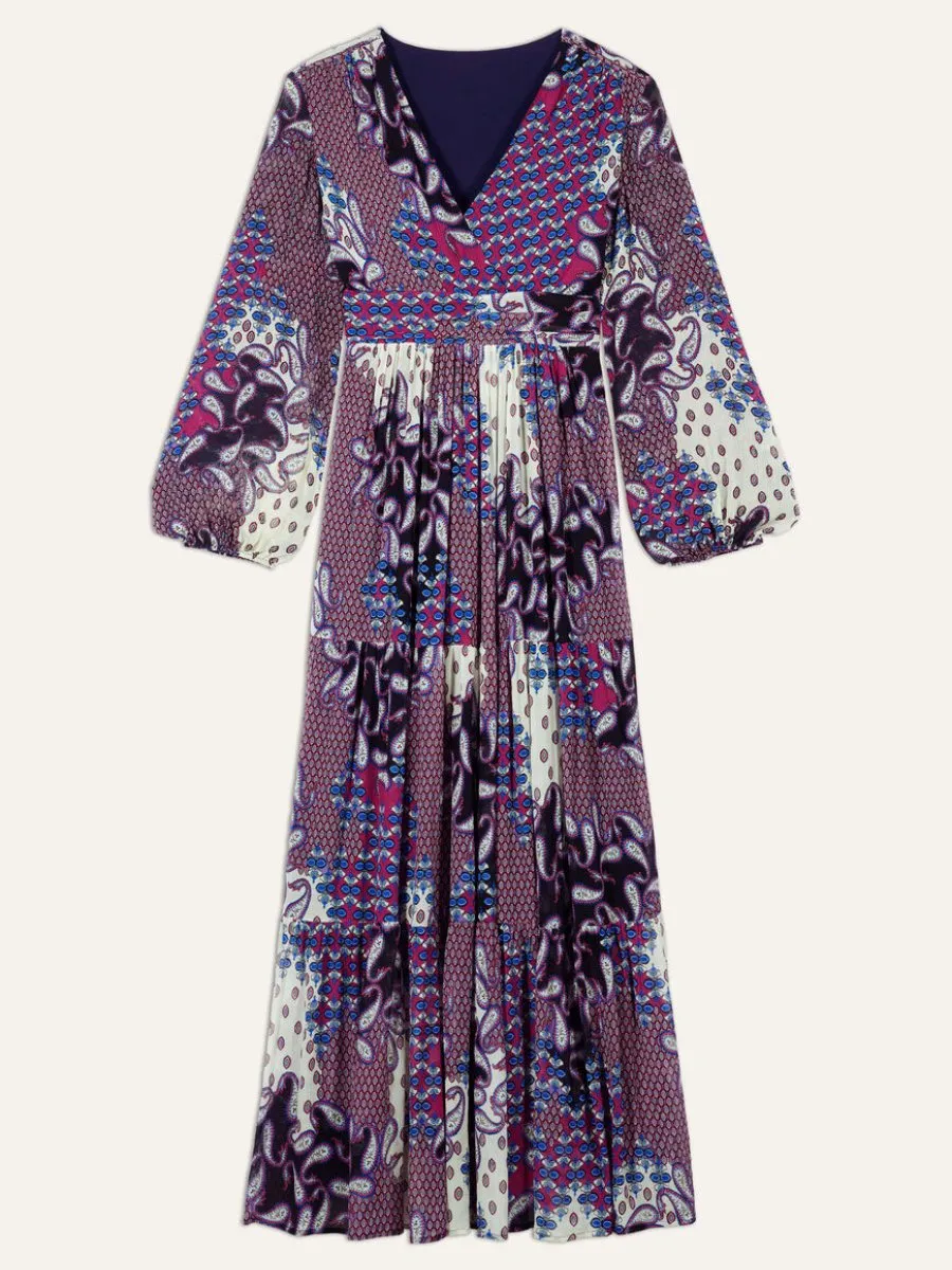 Purple Printed Crepe Maxi Dress