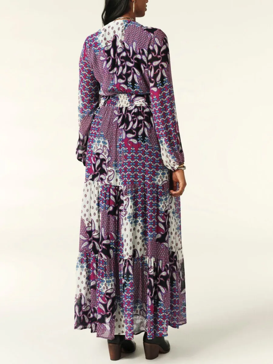 Purple Printed Crepe Maxi Dress