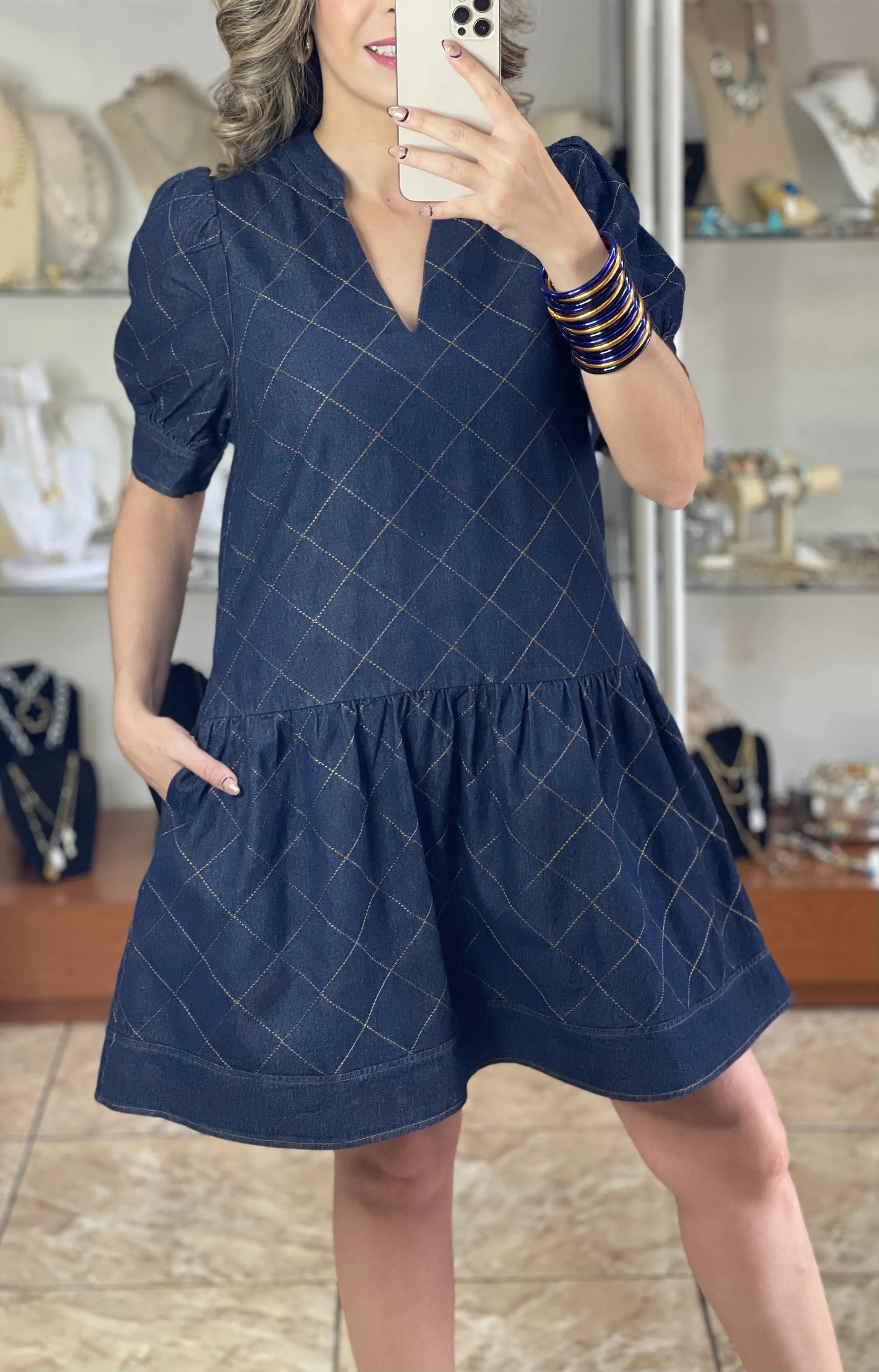 Quilted Mini Denim Dress