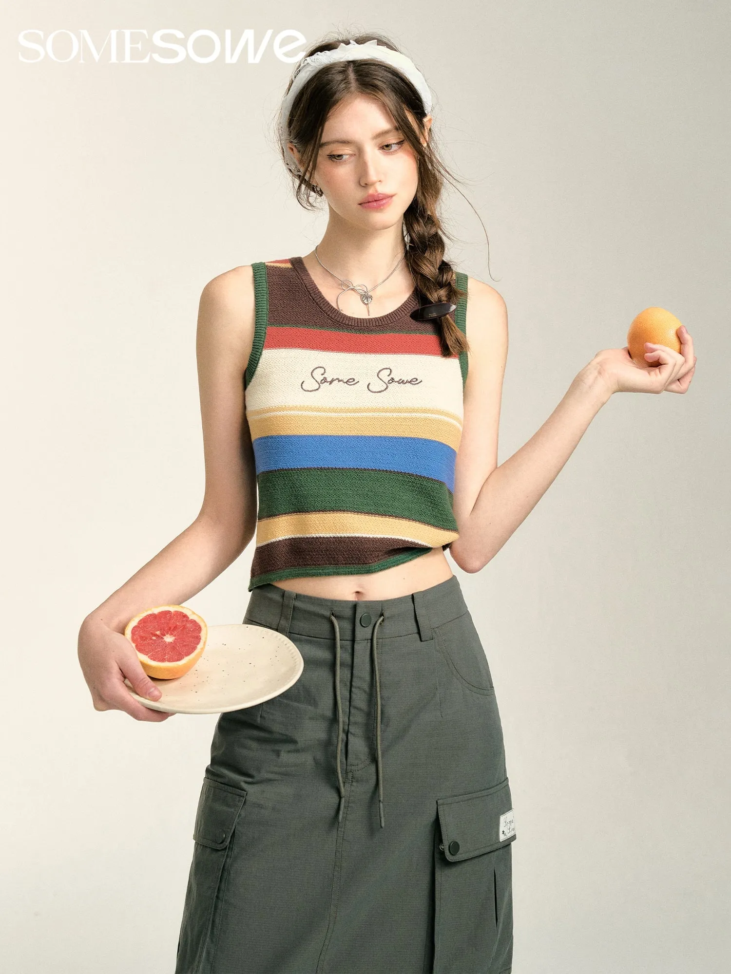 Rainbow Embroidered Knitted Tank Top