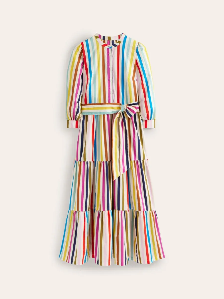 Rainbow Print Lace Up Maxi Dress