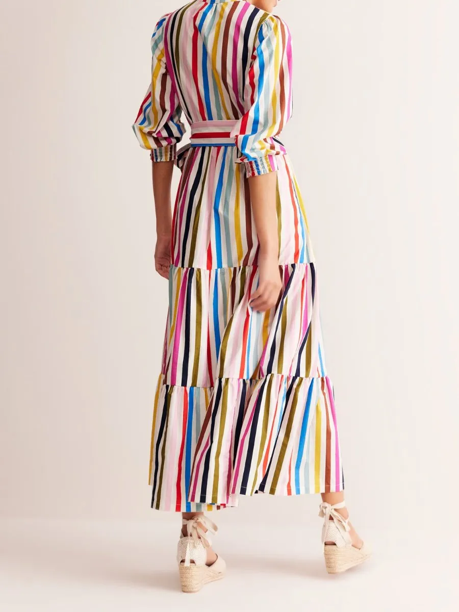 Rainbow Print Lace Up Maxi Dress