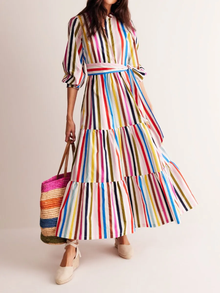 Rainbow Print Lace Up Maxi Dress