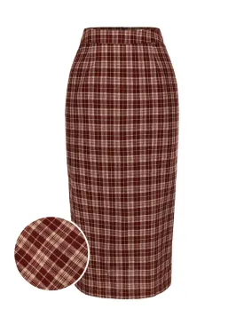 Red 1960s Plaid Back Slit Skirt