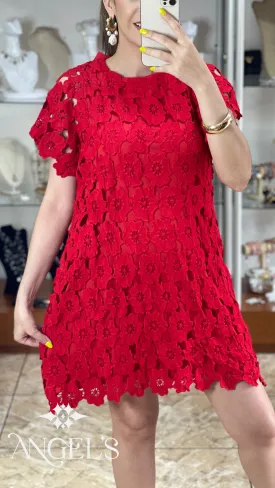 Red Floral Lace Dress