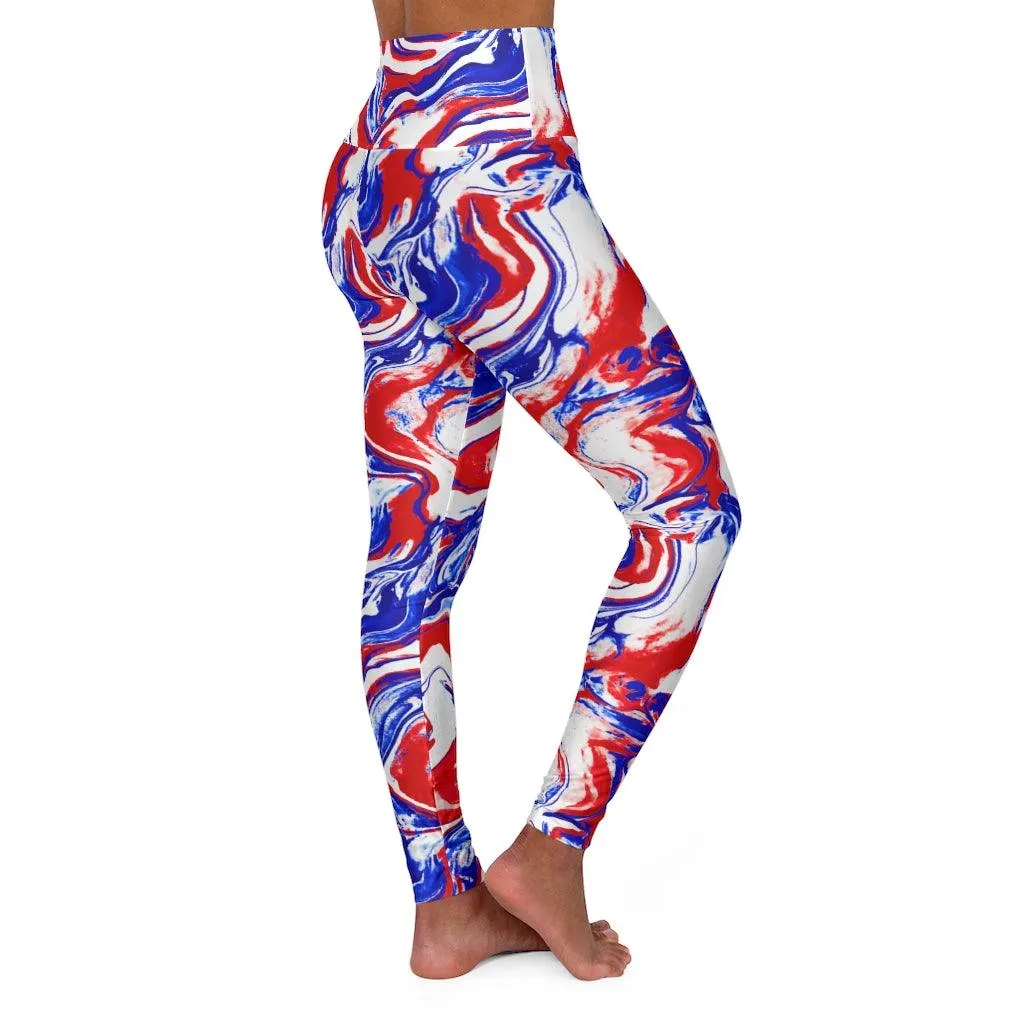 Red White Blue Patriotic High Waisted Yoga Leggings