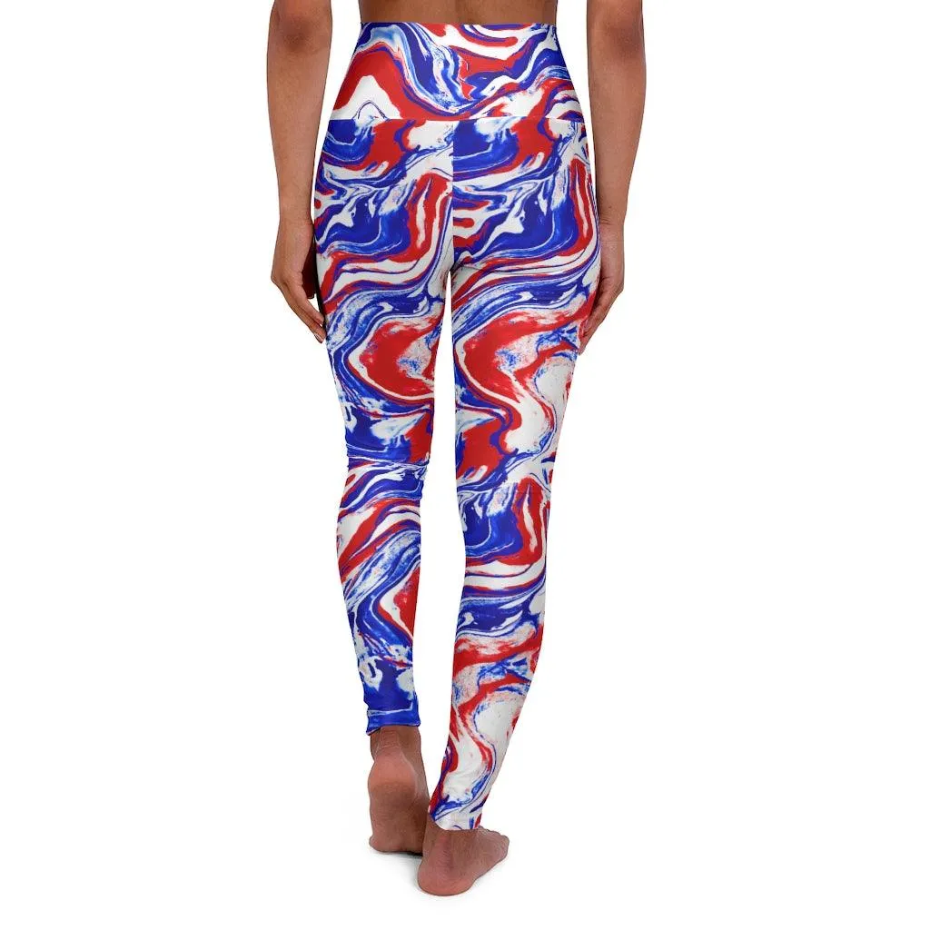 Red White Blue Patriotic High Waisted Yoga Leggings