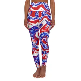 Red White Blue Patriotic High Waisted Yoga Leggings