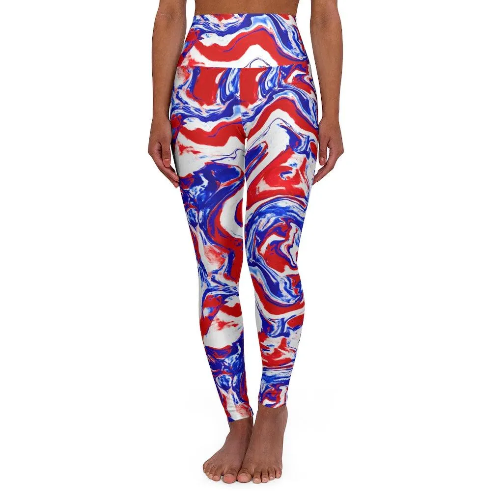 Red White Blue Patriotic High Waisted Yoga Leggings